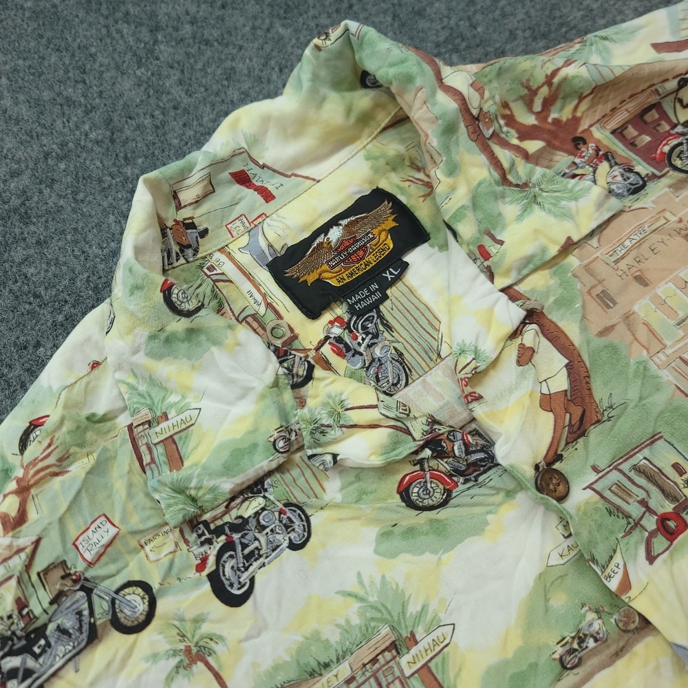 Harley-Davidson Vintage Made in Hawaii Rayon Island Rally Shirt XL Yellow